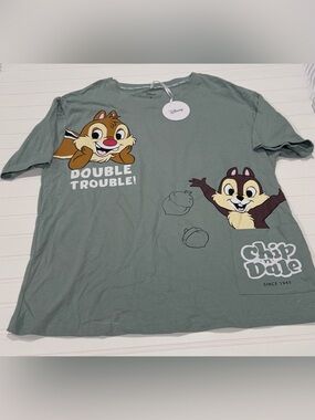Disney Sage Green Chip n Dale Crew Neck T‑Shirt